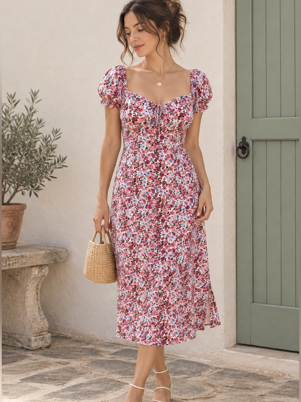Almost Famous Floral Milkmaid Midi Dress XL Cottagecore Coquette